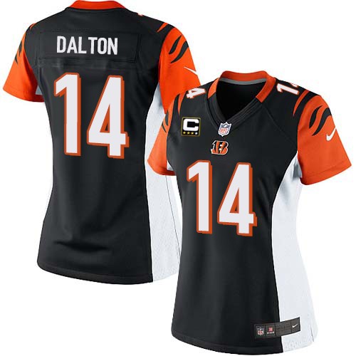 Women's Elite Andy Dalton C Patch Nike Jersey Black Home - #14 NFL Cincinnati Bengals